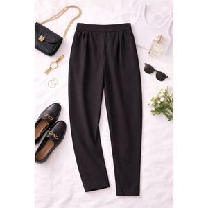 Black Pull-On Dress Pants Side Zip Lightweight Tapered XL Capsule Wardrobe Piece